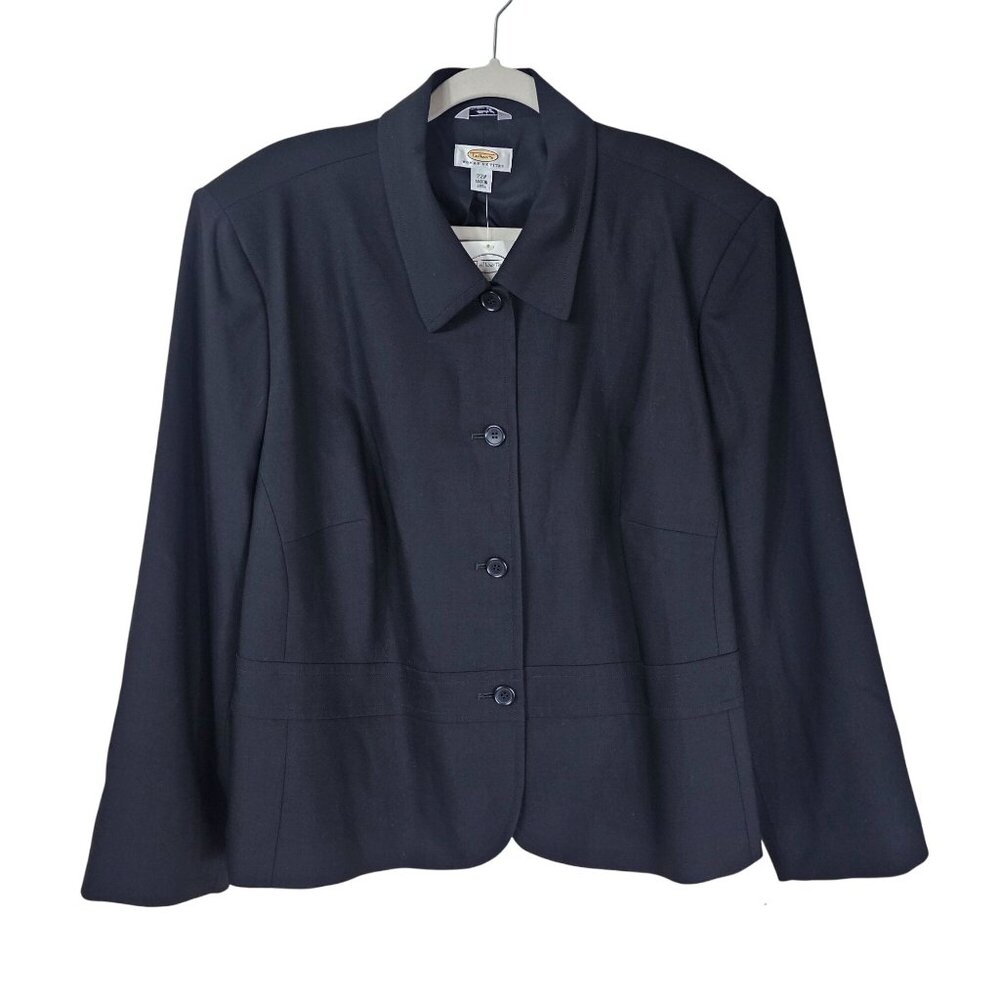 Vintage Talbots Wool Blazer 22WP Black Lined Cropped Stretch Office Formal NWT
